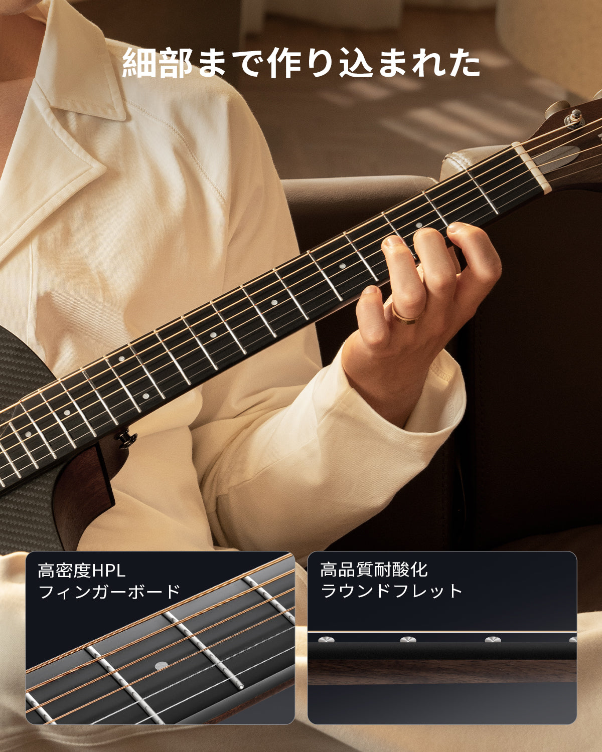 Donner アコースティックギター カーボンファイバー 38インチ 耐久性 旅行用 スチール弦アコギー RISING-G1 ブラック/ブラウン-ブラック##