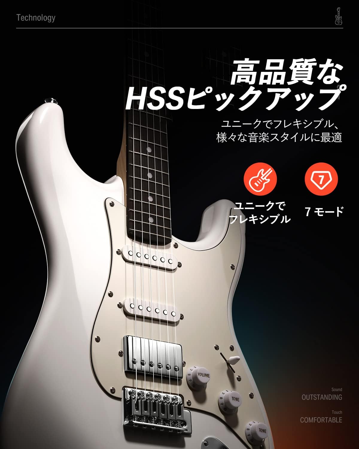 Donner エレキギター 初心者セット STタイプ コイルタップ 6点止めトレモロ ミニアンプ付き ケース· ストラップ· シールドなど付属 -ホワイト##