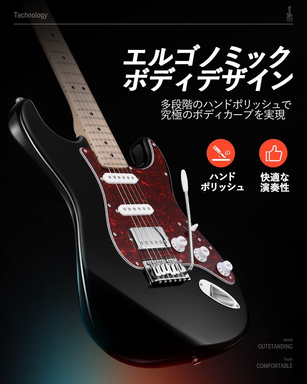 Donner エレキギター 初心者セット STタイプ コイルタップ 6点止めトレモロ ミニアンプ付き ケース· ストラップ· シールド付属- ブラック##