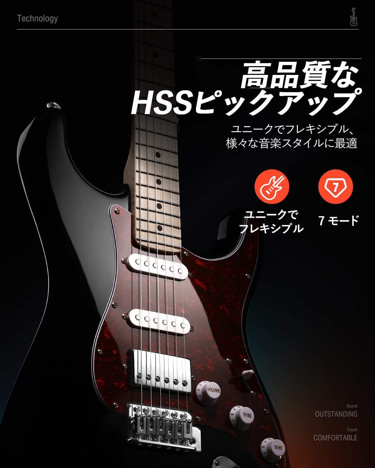 Donner エレキギター 初心者セット STタイプ コイルタップ 6点止めトレモロ ミニアンプ付き ケース· ストラップ· シールド付属- ブラック##