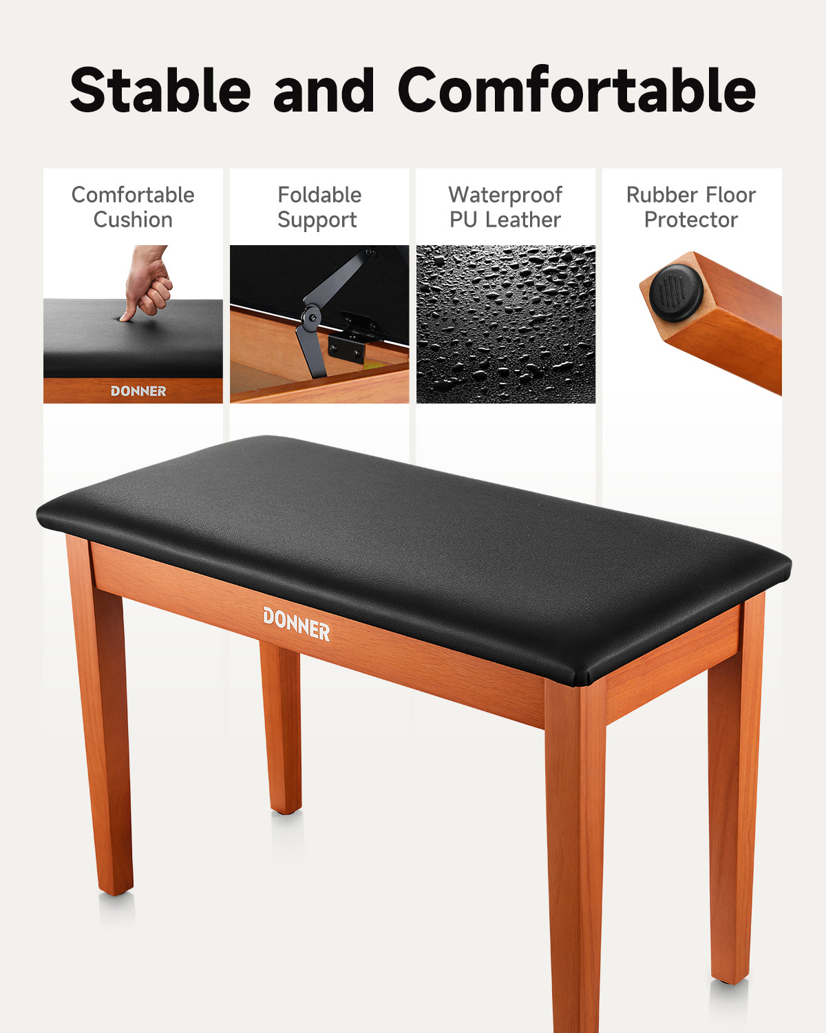 Donner デュエットピアノベンチスツール 収納付き 木製