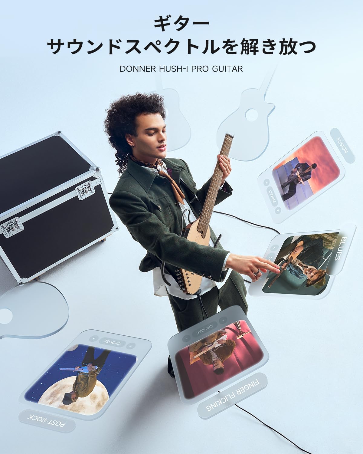 Donner トラベルギター ポータブルギター ヘッドレスギター スマートギター イヤホン付きセット 複数のエフェクトモード 人間工学ネック 静粛性 着脱可能フレーム HUSH I PRO-ナチュラル##