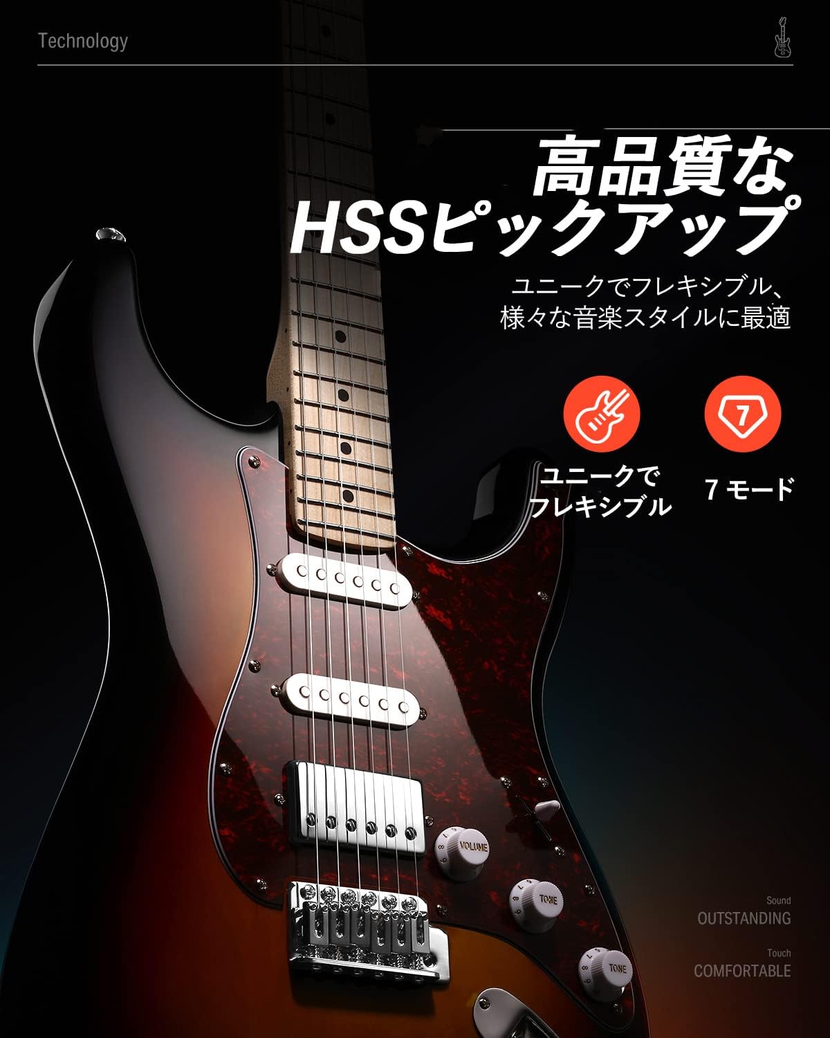 Donner エレキギター 初心者セット STタイプ コイルタップ 6点止めトレモロ ミニアンプ付き ケース· ストラップ· シールドなど付属 -サンバースト##