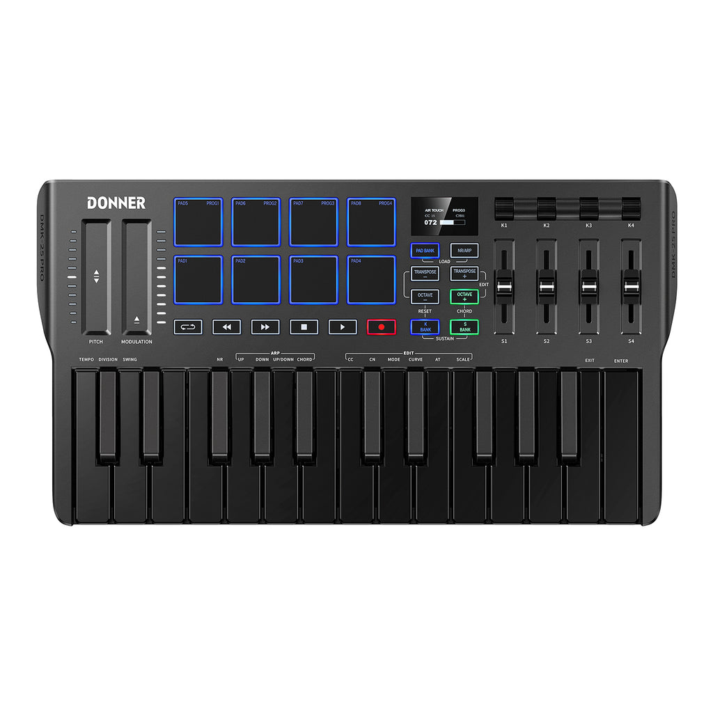 Donner DMK-25 PRO USB MIDI キーボード コントローラー 25鍵 ベロシティ対応 タッチ式スライダー OLEDスクリ –  Donner Music - JP