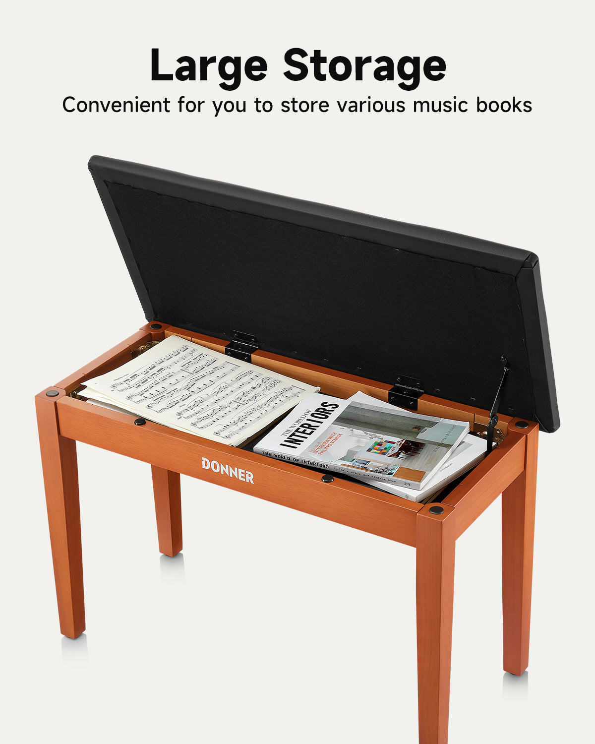 Donner デュエットピアノベンチスツール 収納付き 木製