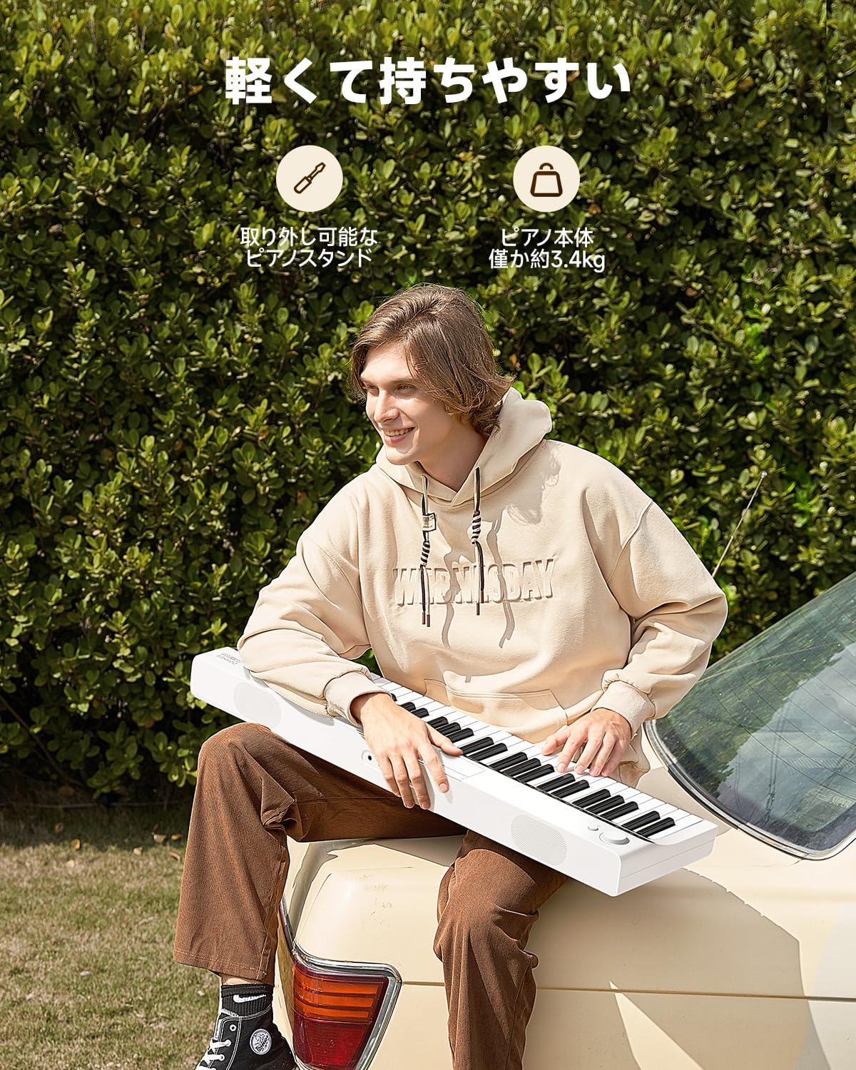 Donner キーボード ピアノ 電子ピアノ 光る鍵盤 61鍵盤 電池給電 500音色 300リズム 60デモ曲 MIDI対応 軽量 コンパクト 持ち運び便利 初心者 子供 練習 木製スタンド 譜面台 日本語説明書 電源アダプター付 DK-10S-白##