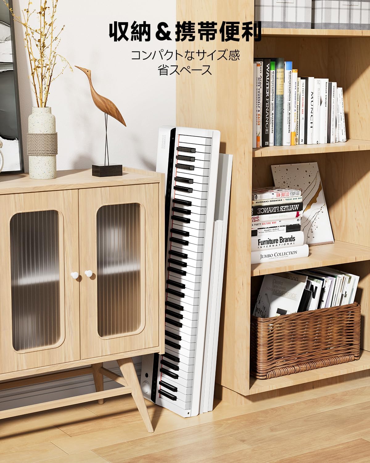 Donner キーボード ピアノ 電子ピアノ 光る鍵盤 61鍵盤 電池給電 500音色 300リズム 60デモ曲 MIDI対応 軽量 コンパクト 持ち運び便利 初心者 子供 練習 木製スタンド 譜面台 日本語説明書 電源アダプター付 DK-10S-白##