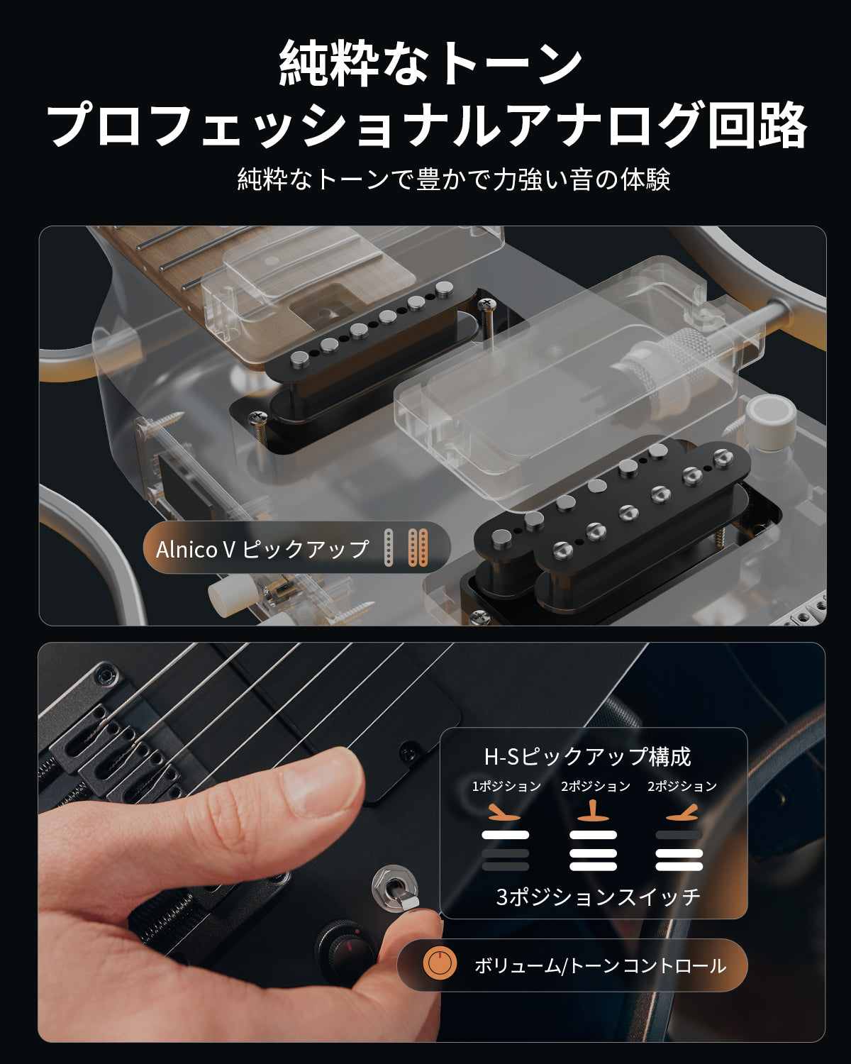 Donner HUSH X PRO マルチエフェクト搭載トラベル用エレキギター-黒##