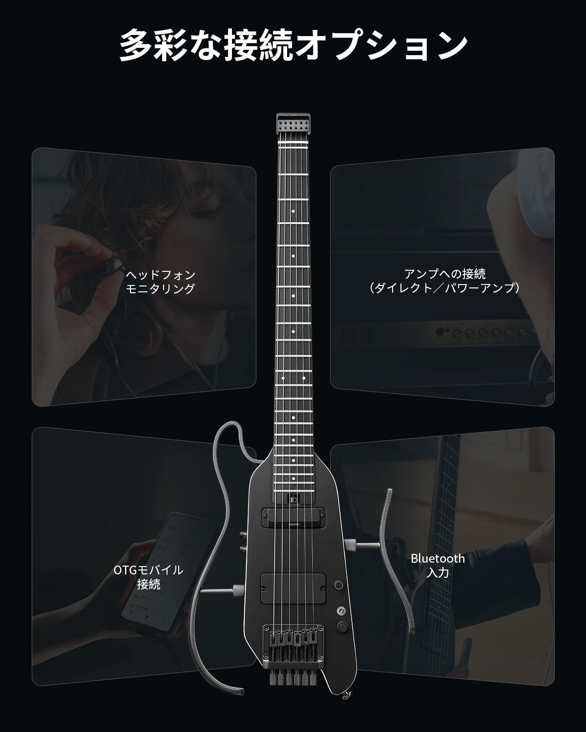 Donner HUSH X PRO マルチエフェクト搭載トラベル用エレキギター-黒##