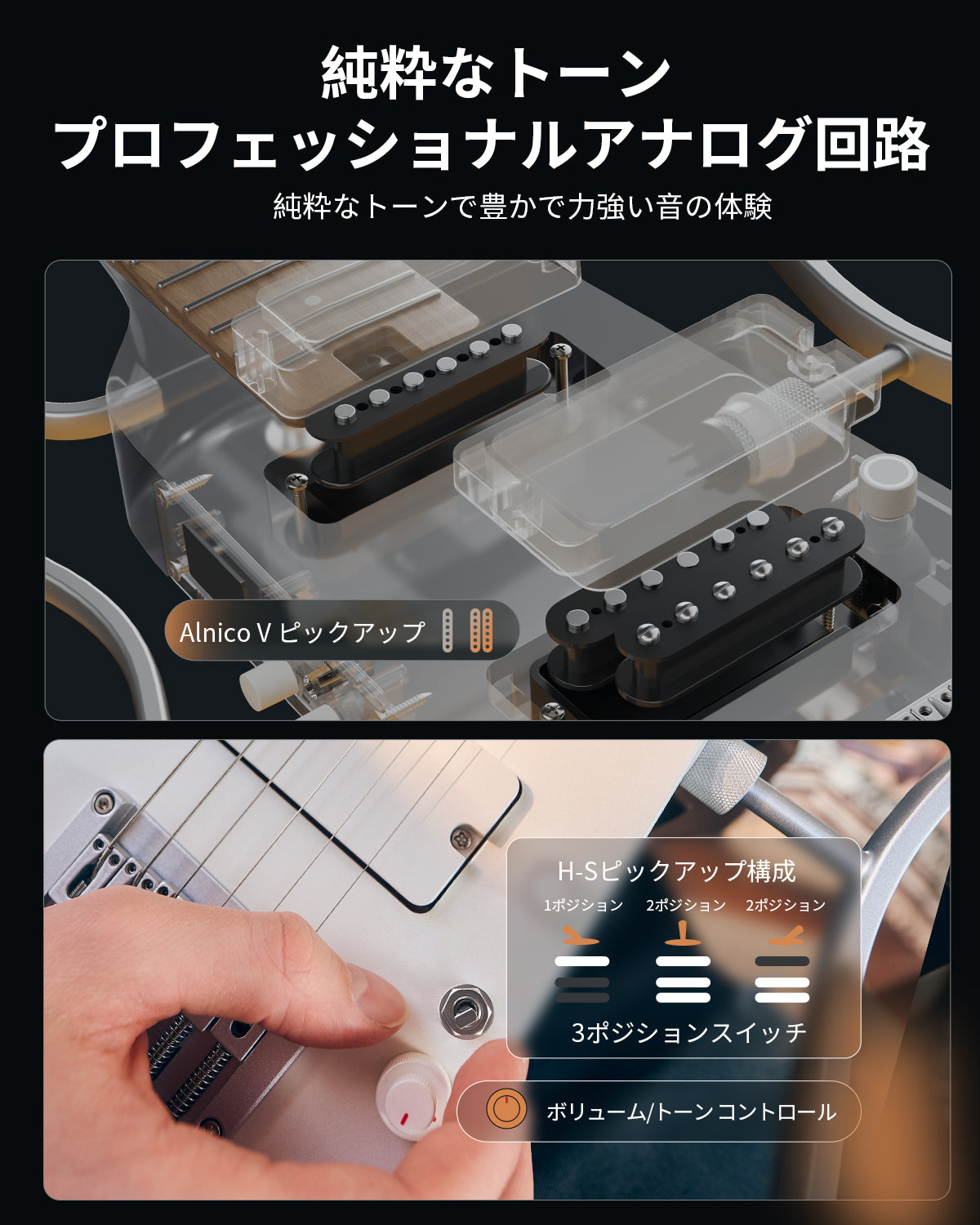 Donner HUSH X PRO マルチエフェクト搭載トラベル用エレキギター-白##