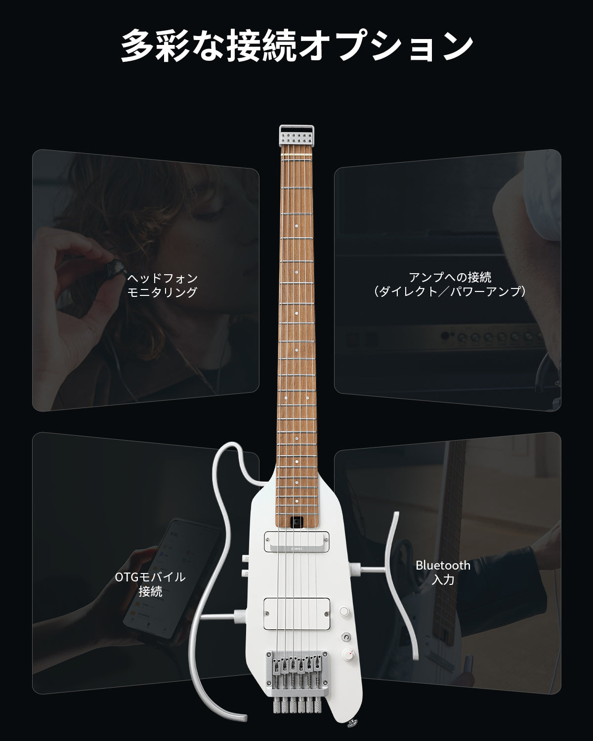 Donner HUSH X PRO マルチエフェクト搭載トラベル用エレキギター-白##