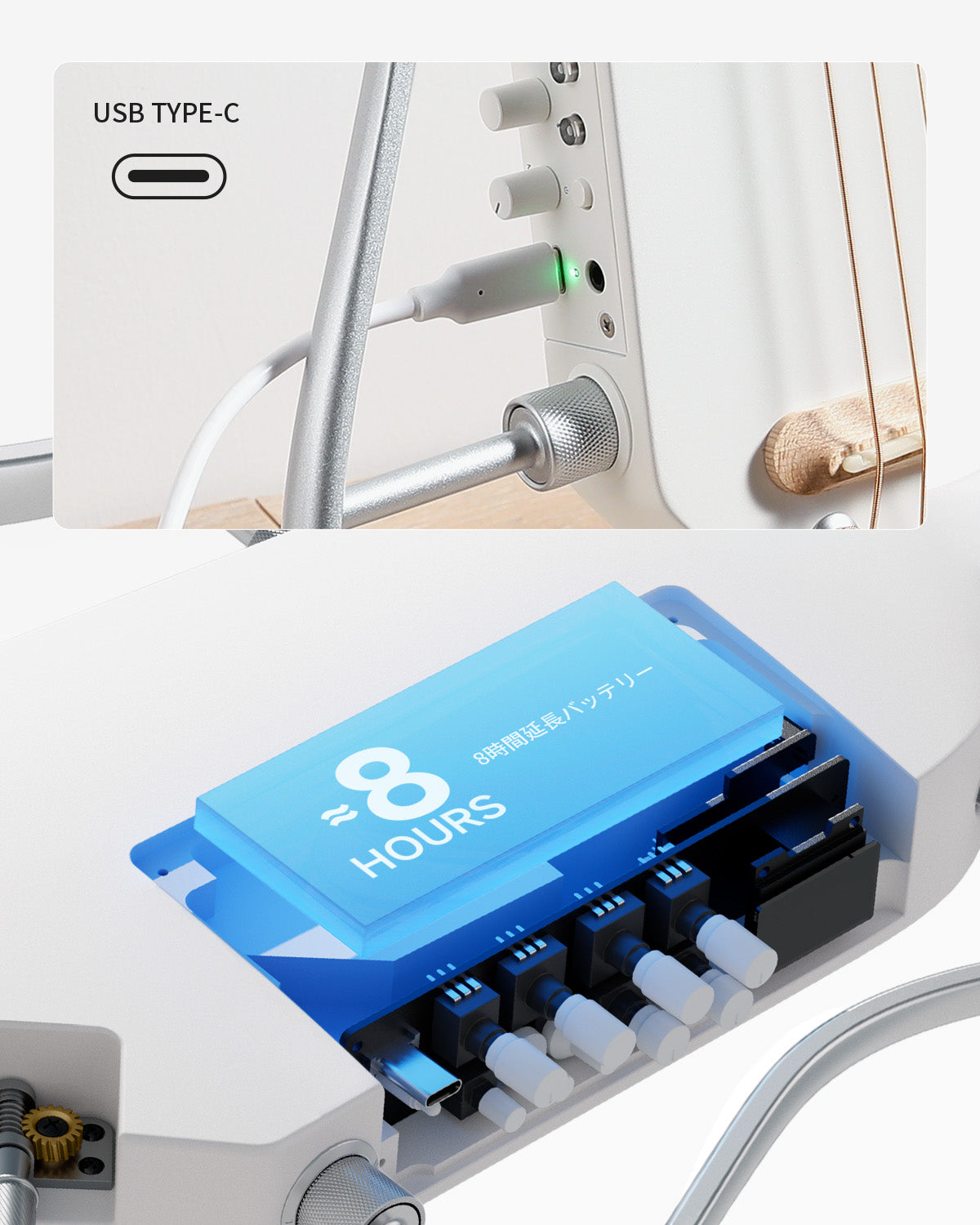 Donner トラベルギター ポータブルギター ヘッドレスギター スマートギター イヤホン付きセット 複数のエフェクトモード 人間工学ネック 静粛性 着脱可能フレーム HUSH I PRO-ホワイト##