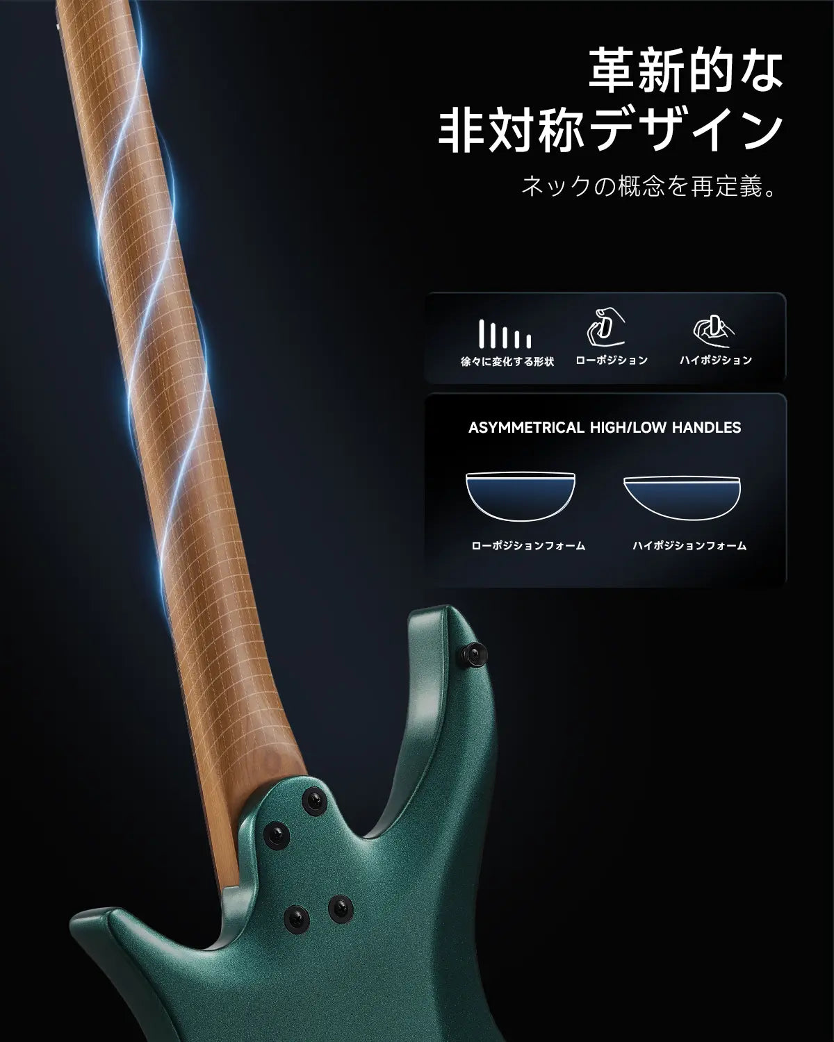 Donner HLX-500 ヘッドレスエレキギター-緑##