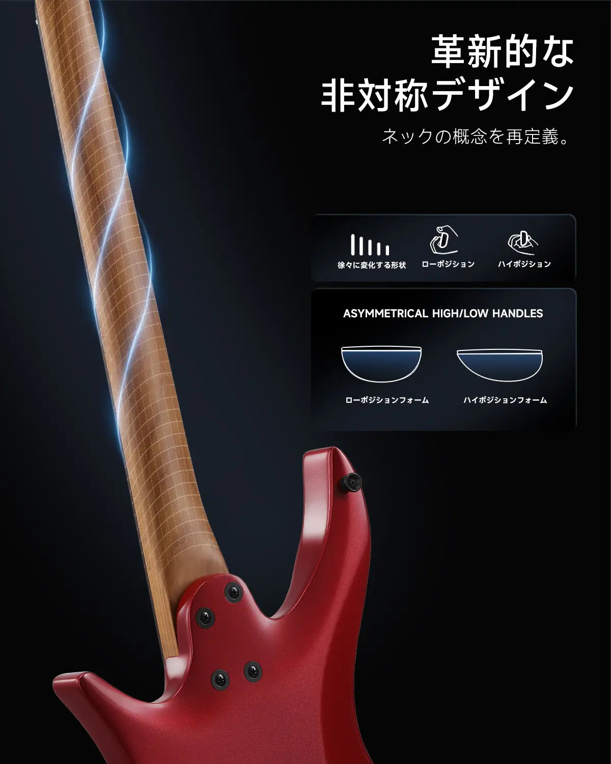 Donner HLX-500 ヘッドレスエレキギター-赤##