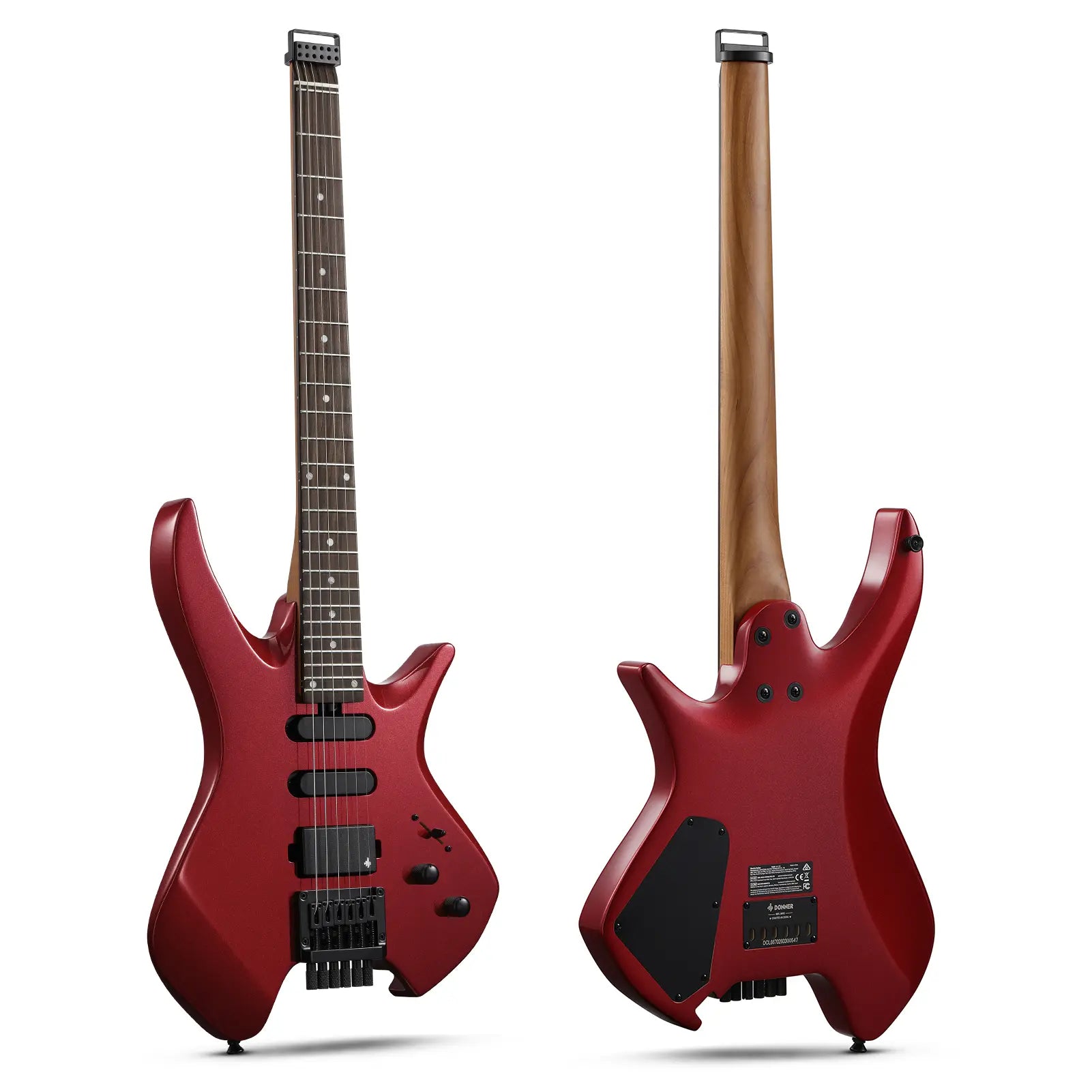 Donner HLX-500 ヘッドレスエレキギター-赤##