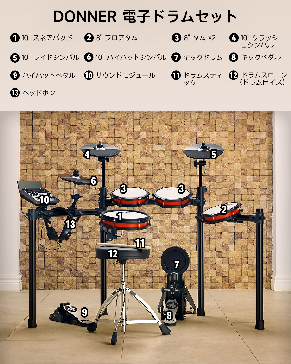 Donner DED-200 NEW 5ドラム 3シンバル 電子ドラム