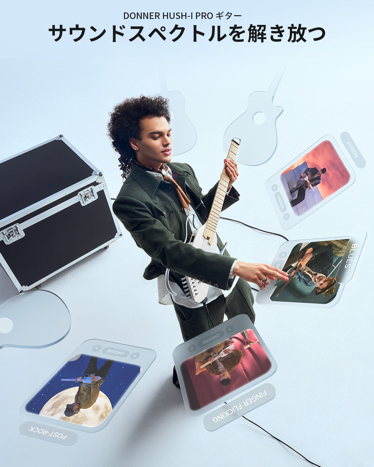 Donner トラベルギター ポータブルギター ヘッドレスギター スマートギター イヤホン付きセット 複数のエフェクトモード 人間工学ネック 静粛性 着脱可能フレーム HUSH I PRO-ホワイト##