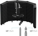 Moukey リフレクションファイルター マイク分離シールド 防音カバー 折り畳み式 吸音材 五つ折り ABS樹脂 軽量 高密度吸音材 卓上設置 録音放送用 3/8"&5/8"のネジ式マウント付 ブラック MPFBK5 (五つ折り)