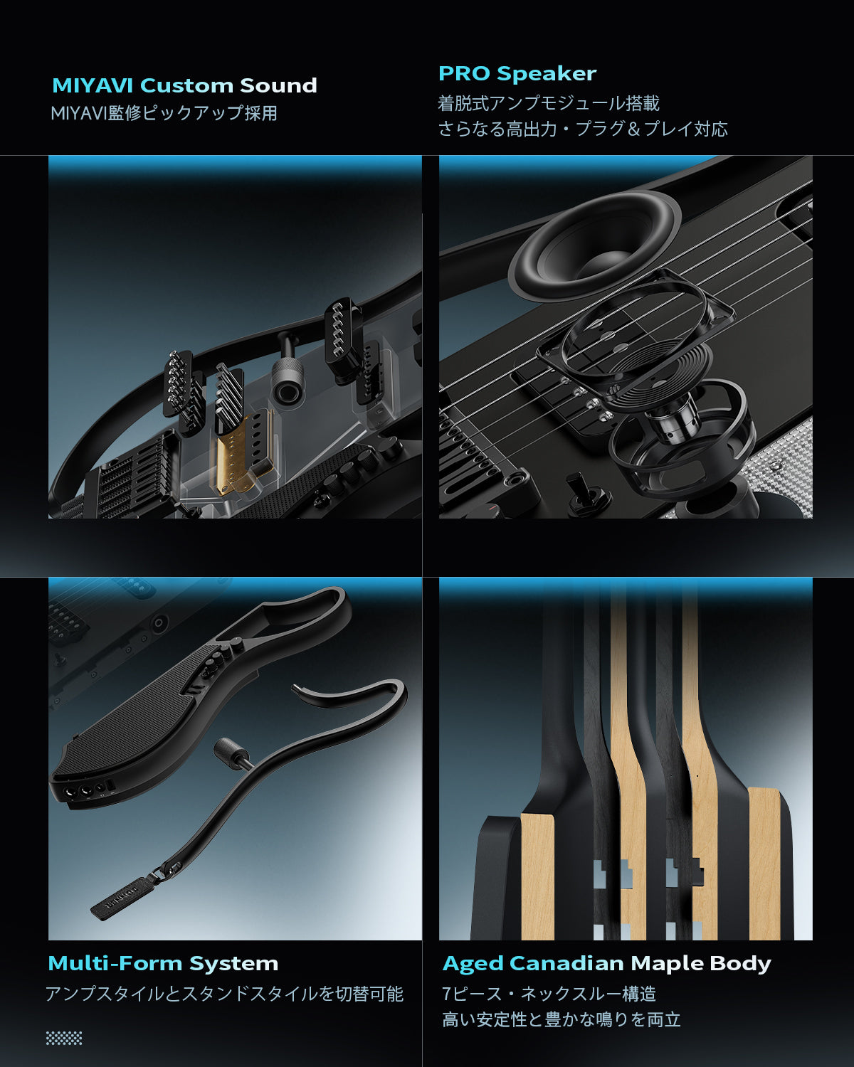 Donner×MIYAVI HUSH X LIVE PRO エレキギター トラベルギター ヘッドレス 着脱式アンプ搭載 アンプモデリング＆エフェクト内蔵 ブラック