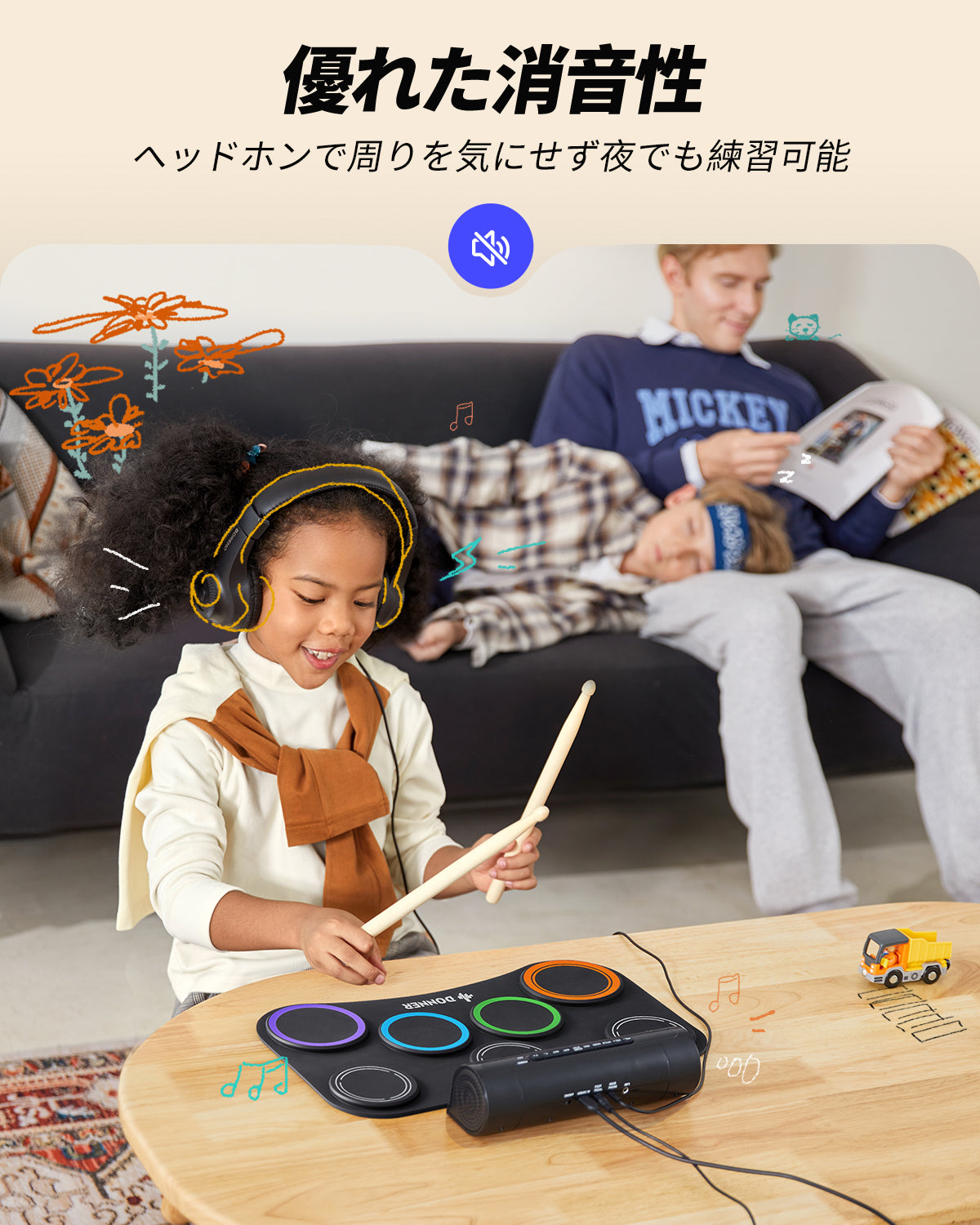 Donner DED-20R | スピーカー内蔵の静音電子ドラムセット