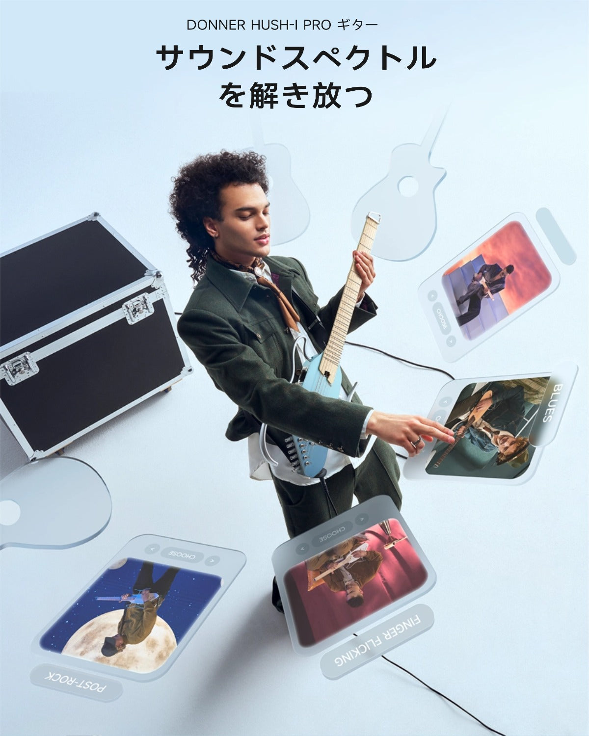 Donner HUSH™ I PRO トラベルギター-ハワイアンブルー##