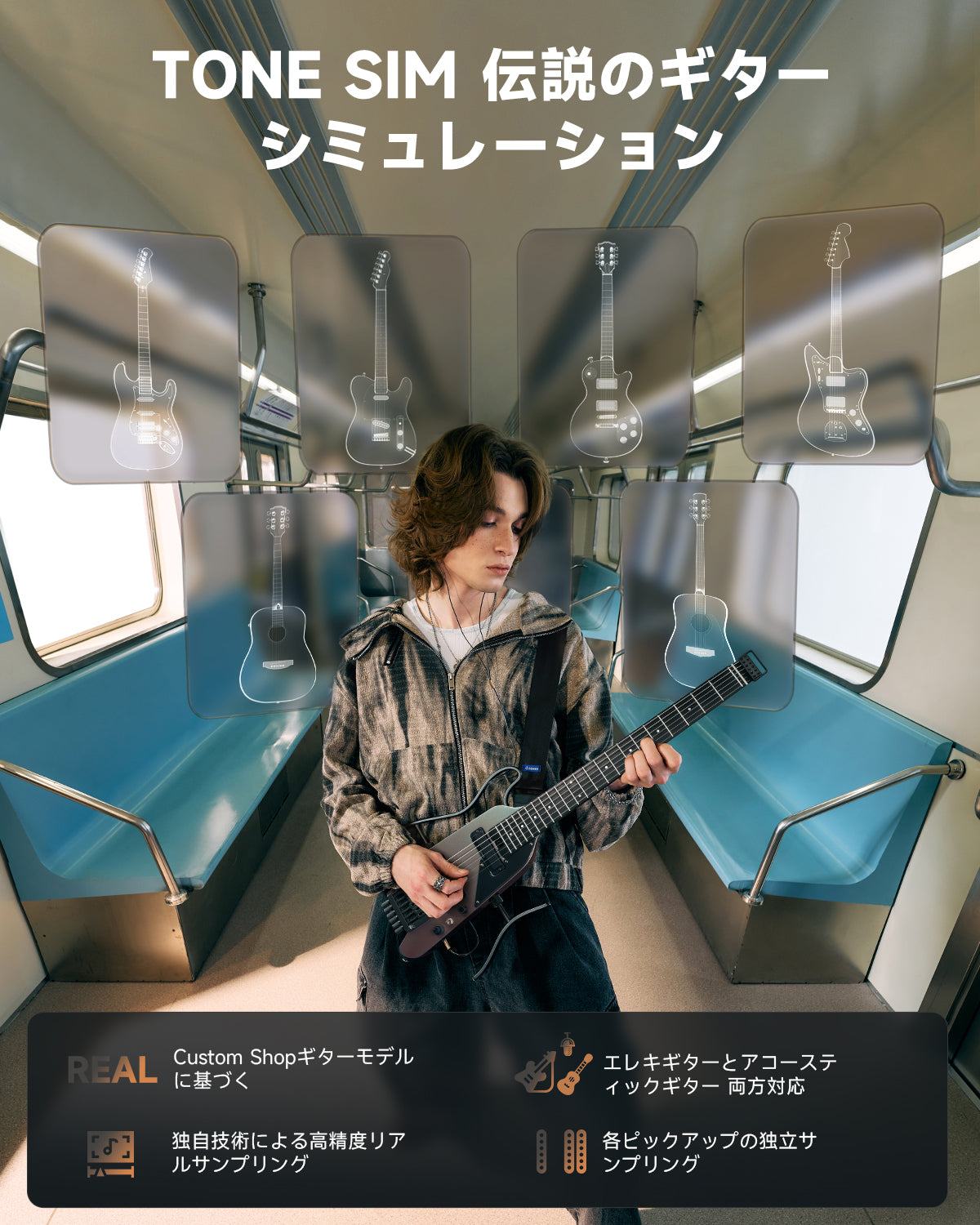 Donner HUSH-X Pro コンパクトエレキギター HUSH-X PRO スマート ヘッドレス トラベルギター 多彩プリセット Donner