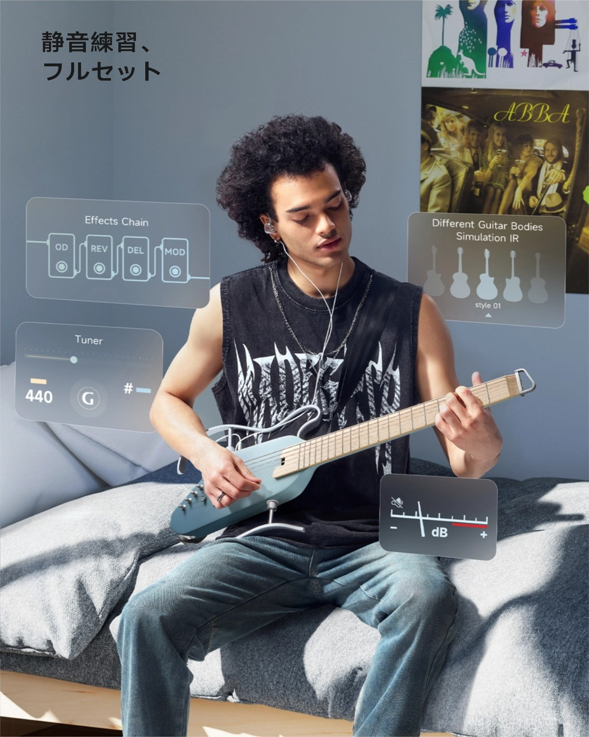 Donner HUSH™ I PRO トラベルギター-ハワイアンブルー##