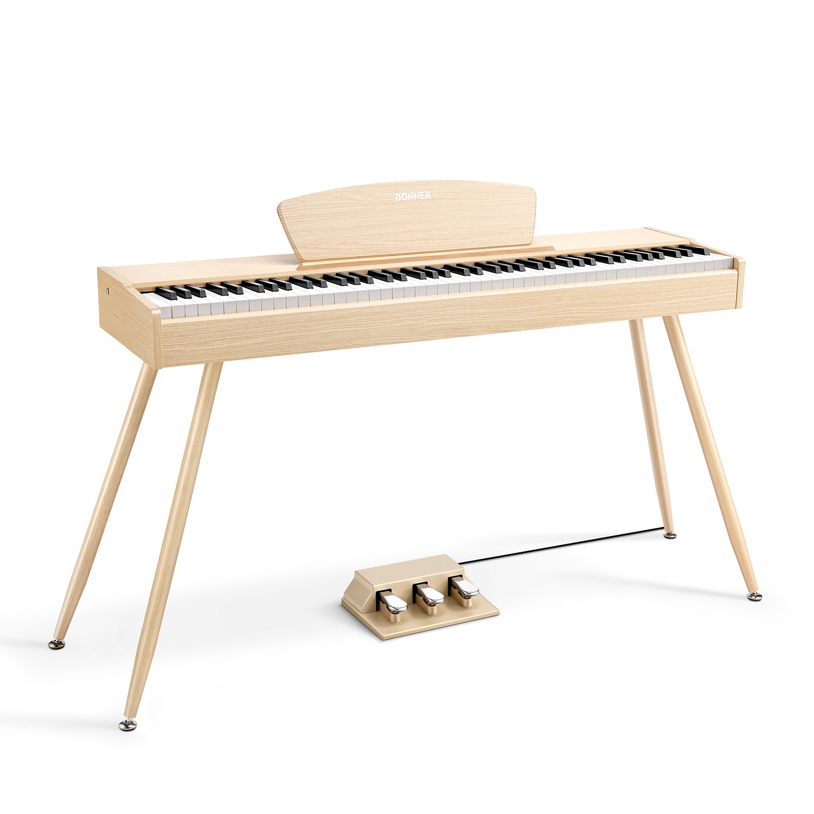 Donner DDP-80 88鍵 ハンマーアクッション鍵盤 電子ピアノ 3本ペダル スタンド アダプター付 エレガントな木目のピアノ 家庭用/初心者向き-ライトウッド##