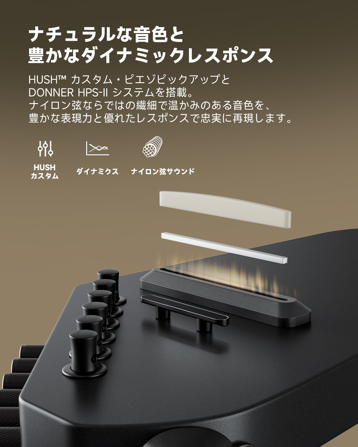 Donner HUSH™ C ナイロン弦 アコースティック・エレクトリックギター-ブラック##