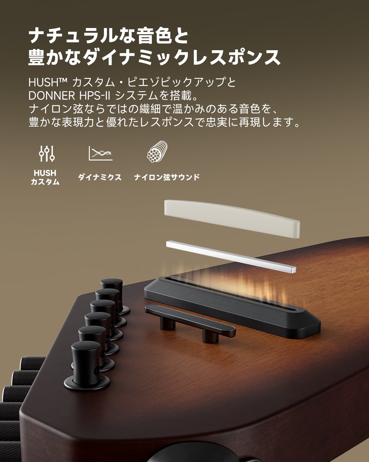 Donner HUSH™ C ナイロン弦 アコースティック・エレクトリックギター-サンバースト##