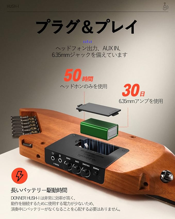 Donner HUSH-Iトラベルギター ヘッドレスギター ミニギター ポータブルギター イヤホン付きセット メイプルボディ 人間工学ネック 静粛性 着脱可能フレーム ソフトケース 旅行や練習に-マホガニー##