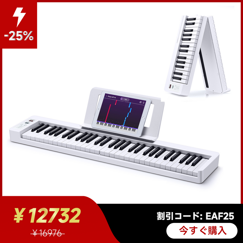 Donner 電子ピアノ キーボード 61鍵盤 折り畳み バッテリ内蔵 長時間利用可能 MIDI対応 タッチレスポンス機能 軽量 携帯便利 ペダル付き キーボードケース 譜面台付き 日本語取扱説明書付き 初心者 子供 練習 DP-06 ホワイト