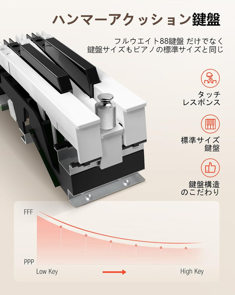 Donner DDP-80 88鍵 ハンマーアクッション鍵盤 電子ピアノ 3本ペダル スタンド アダプター付 エレガントな木目のピアノ 家庭用/初心者向き