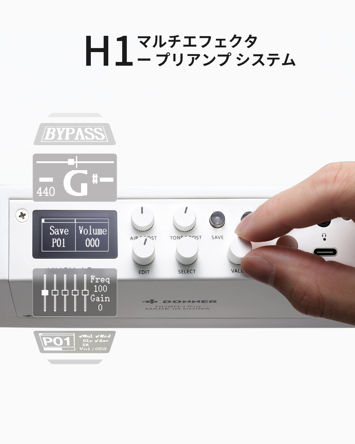 Donner トラベルギター ポータブルギター ヘッドレスギター スマートギター イヤホン付きセット 複数のエフェクトモード 人間工学ネック 静粛性 着脱可能フレーム HUSH I PRO-ホワイト##