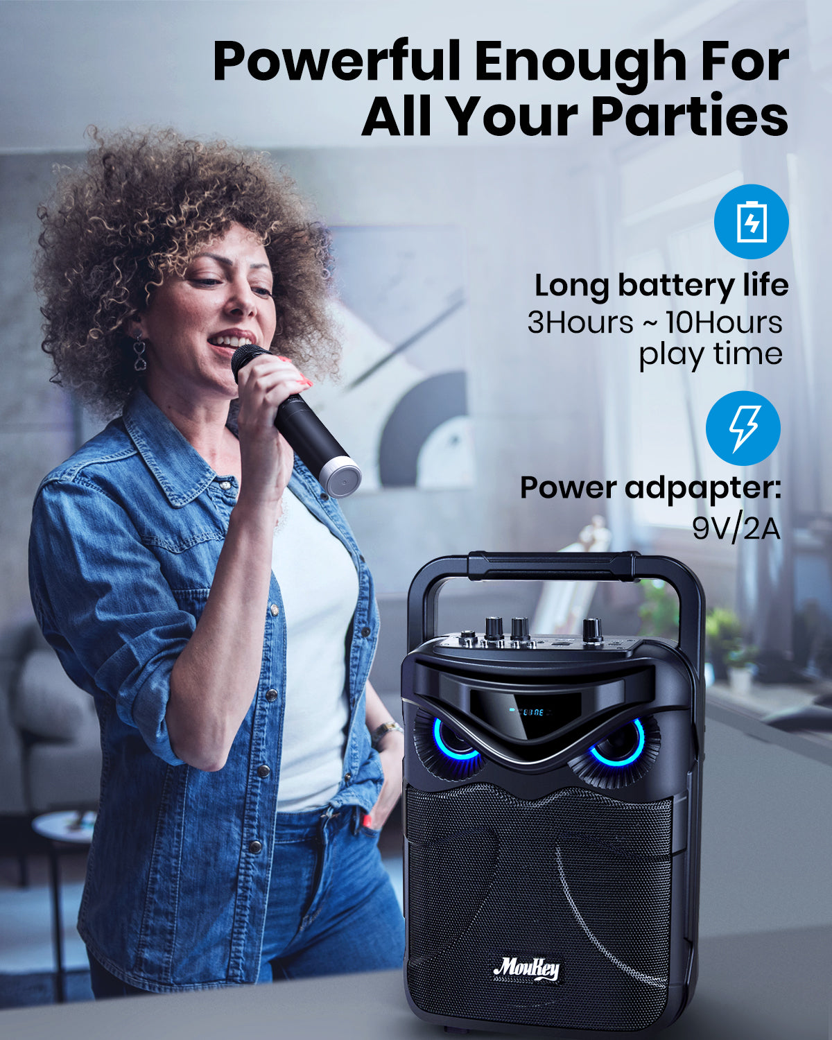 Moukey MPS3 ワイヤレスマイク２本 スピーカーセット バッテリー搭載 Moukey MPS3 | ワイヤレスマイク付きポータブルカラオケセット